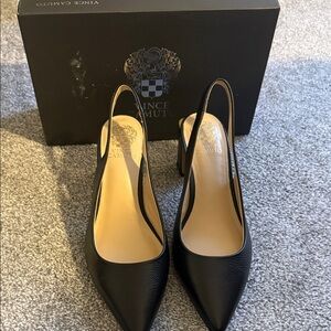 Vince Camuto Black Leather Slingback Pointed Toe Heels